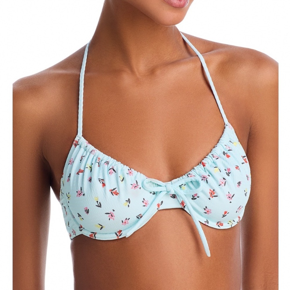 Solid & Striped Lolita Bikini Top Embroidered Floral Sky Blue Underwire Medium